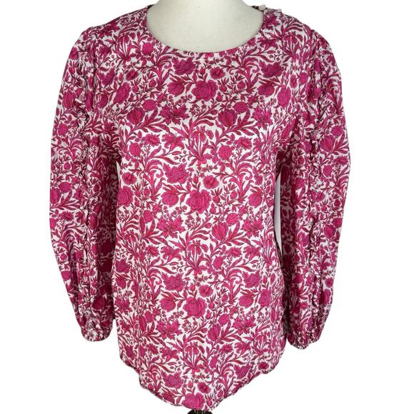 J Crew Liberty London Sambourne Pink Azalea Floral Ruffle Blouse Popover Boho SM - Picture 2 of 14